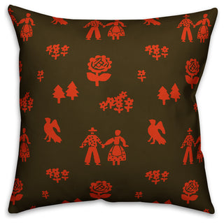 Folk Forest Motif, Red Throw Pillow, 20"x20"