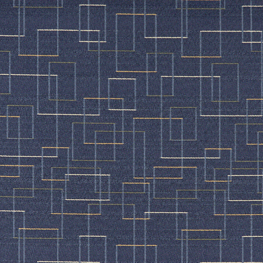 Blue Gold Green White Geometric Squares Durable Upholstery Fabric By The Yard