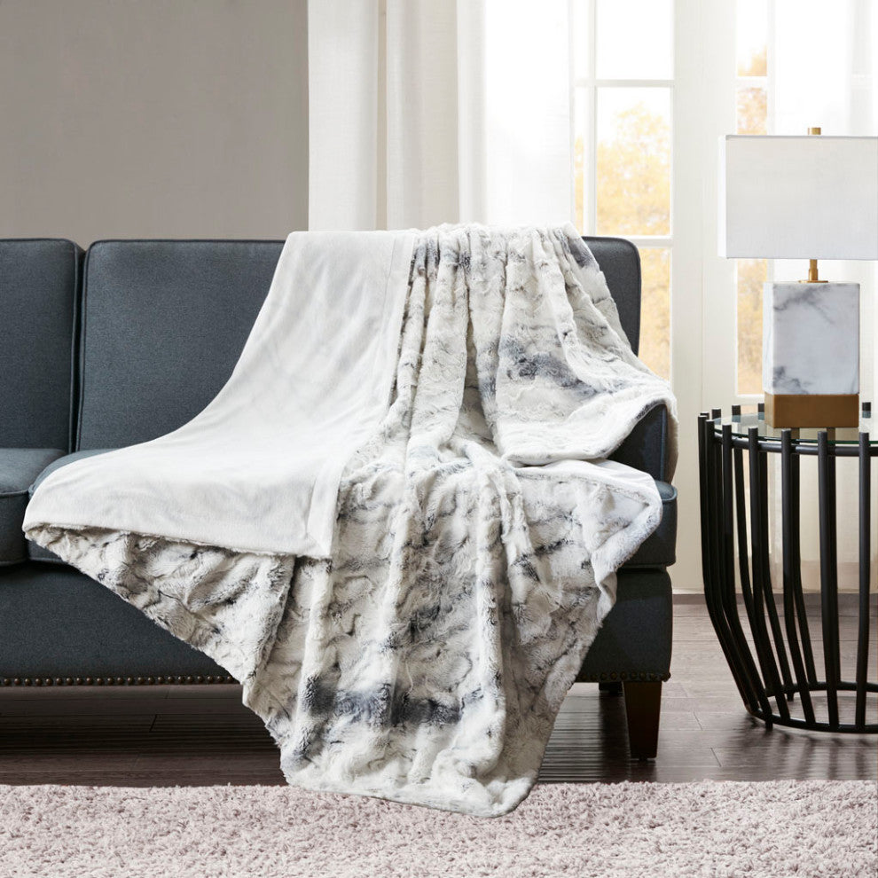 Madison Park Sachi Oversized Faux Fur Throw, Grey