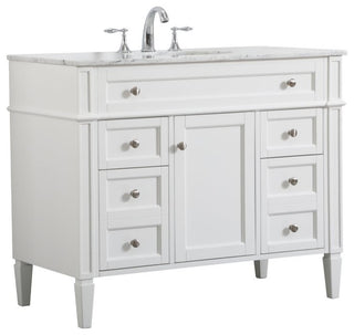 Home Living Vanity with Carrara White Marble Countertop, White, 42", Single Sink