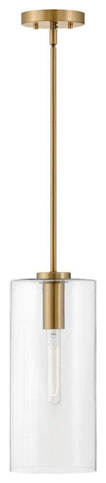 Lark Lane 7" Single Cylindrical Pendant, Lacquered Brass + Clear Glass