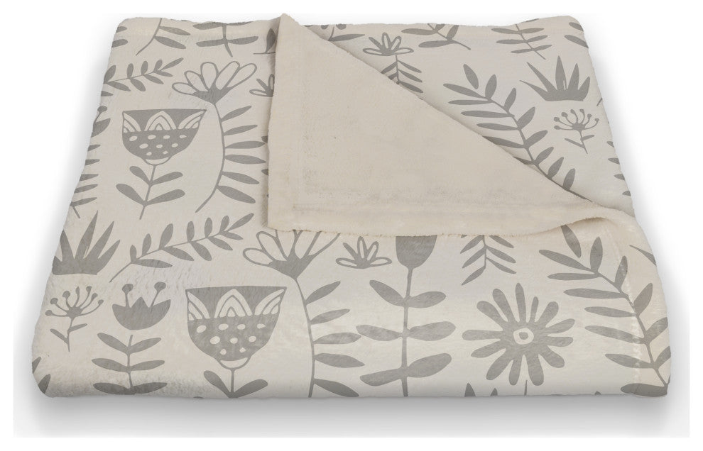 Mod Gray Florals 50x60 Coral Fleece Blanket