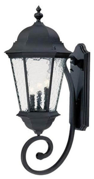 31" Tall Black Outdoor Wall Mount-Light, Clear Hammered Water Glass