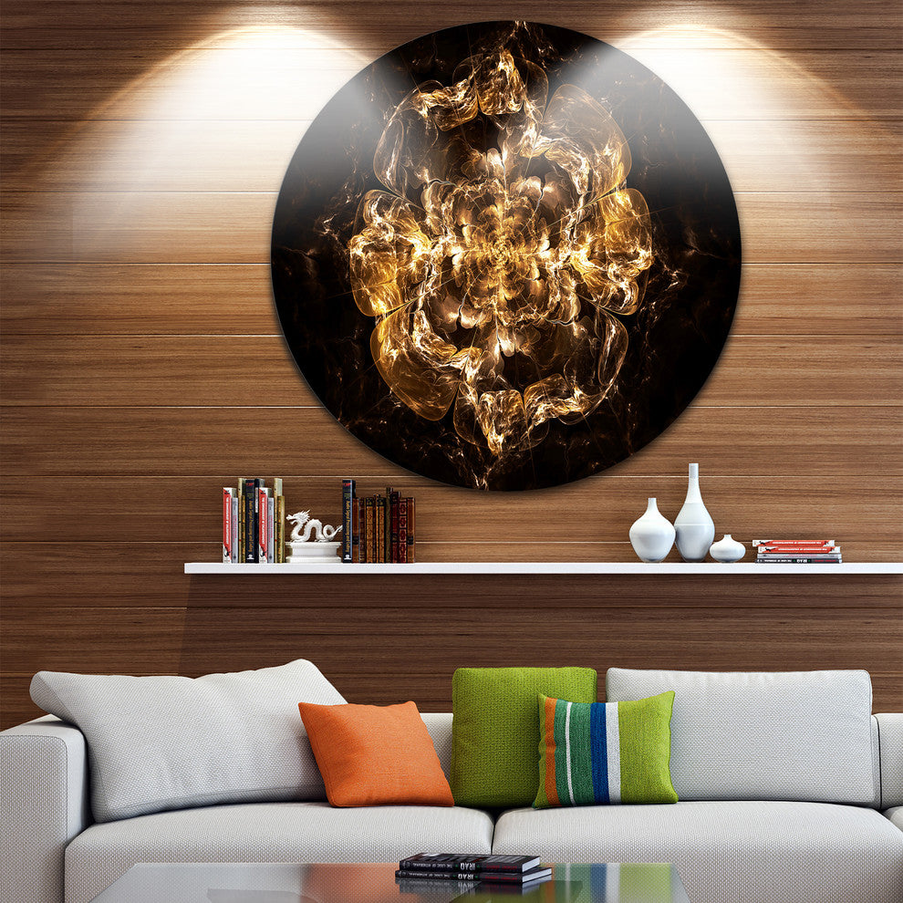 Fractal Yellow Flower Explosion, Floral Digital Disc Metal Artwork, 23"