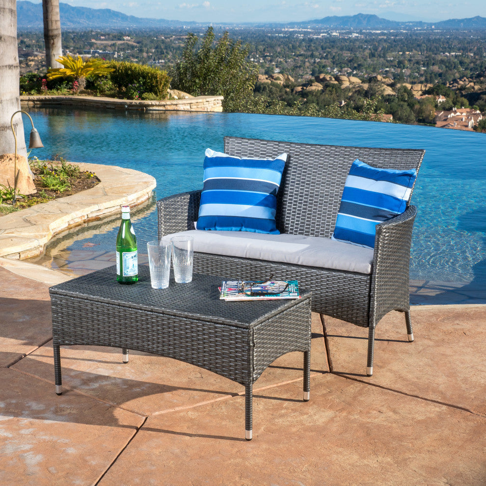GDF Studio 2-Piece Fidelor Outdoor Gray PE Wicker Set