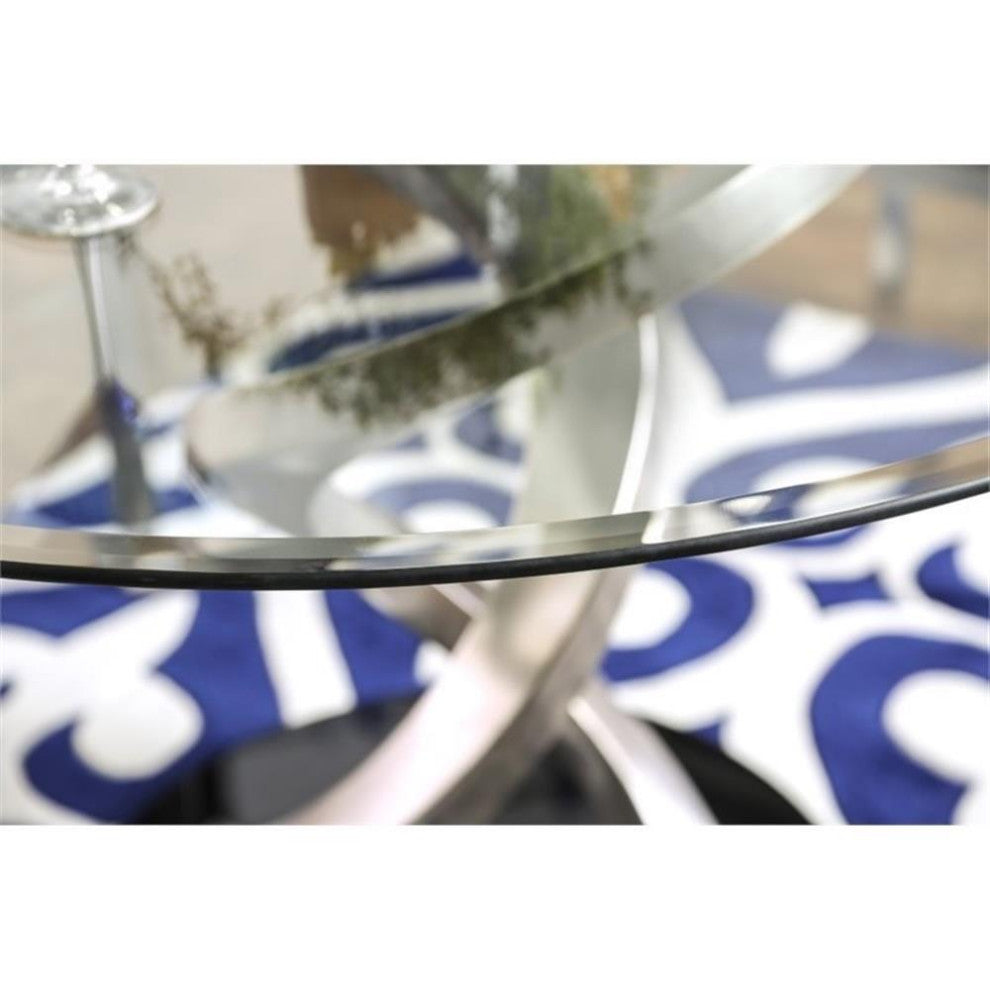 Bowery Hill Contemporary Glass Gray Finish Round Dining Table