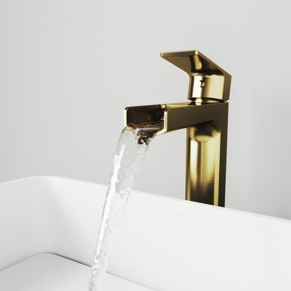 VIGO Amada 10" H Single Handle Single Hole Bathroom Vessel Faucet, Matte Brushed Gold