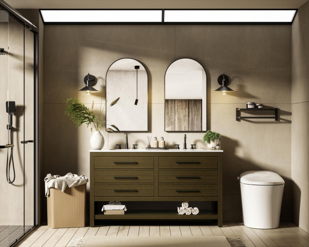 Home Living 60" Double Bathroom Vanity, Chestnut Brown
