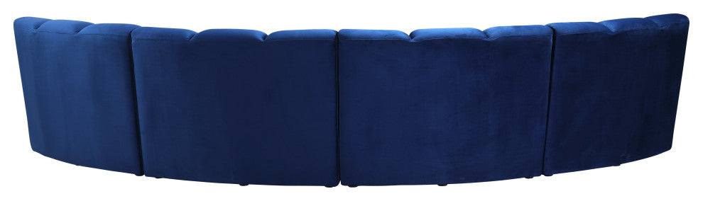 Infinity Channel Tufted Velvet Modular Chair, Navy, 4 Piece