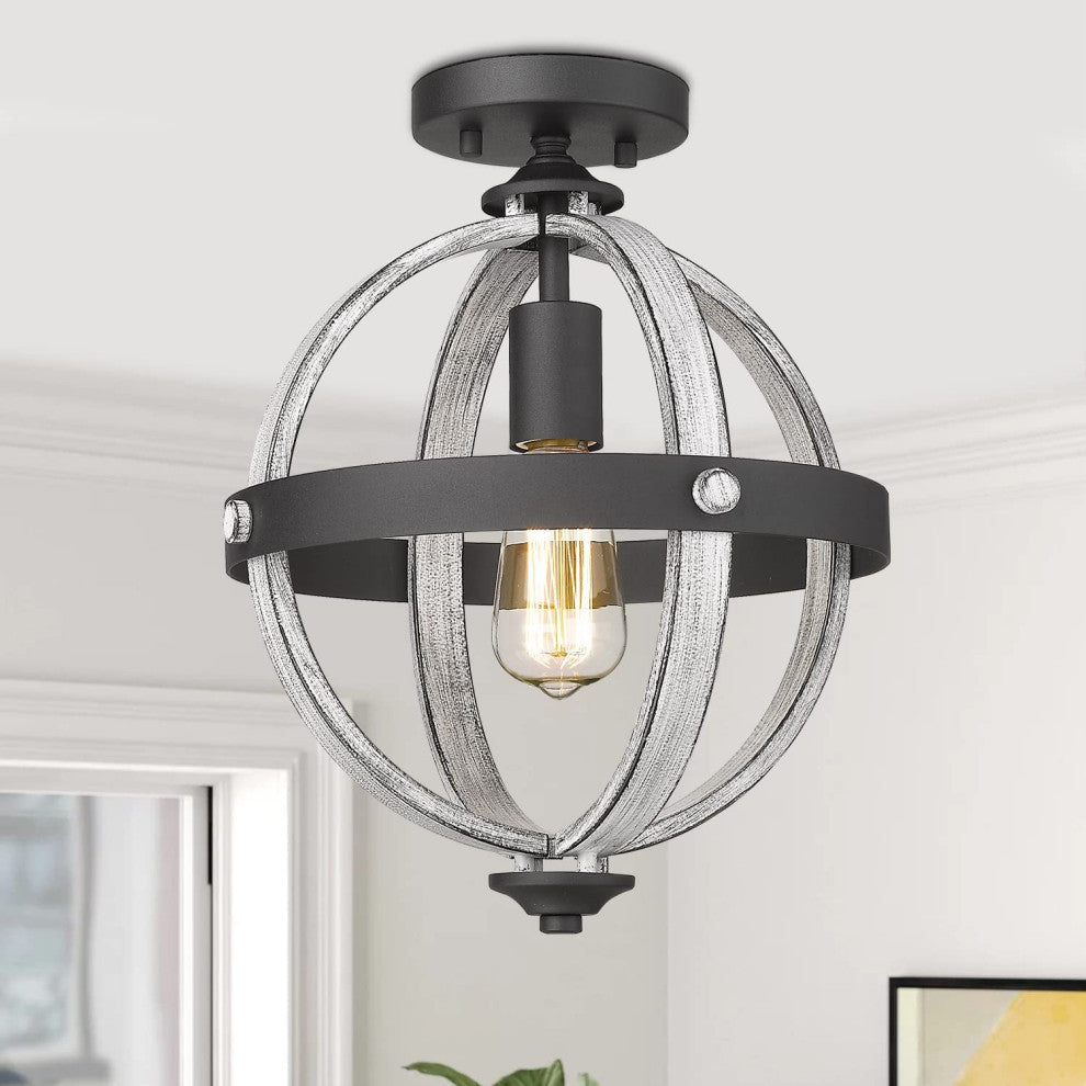 Rust Industrial Flush Mount Ceiling Light Fixture, Globe