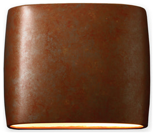 Wide Oval Wall Sconce, Closed Top, Small, Incandescent, Rust Patina