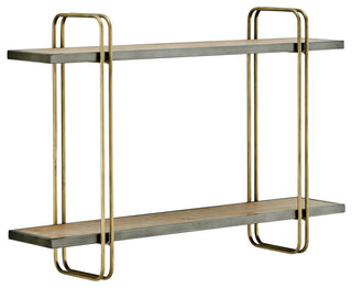 Danya B. Two-Tier Warm Gold and Washed Oak Brown Hanging Wall Mounted Shelf