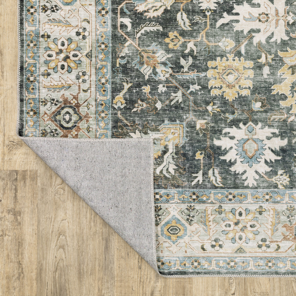 Celestia Machine Washable Vintage Indoor Area Rug, Charcoal, 2'x3'