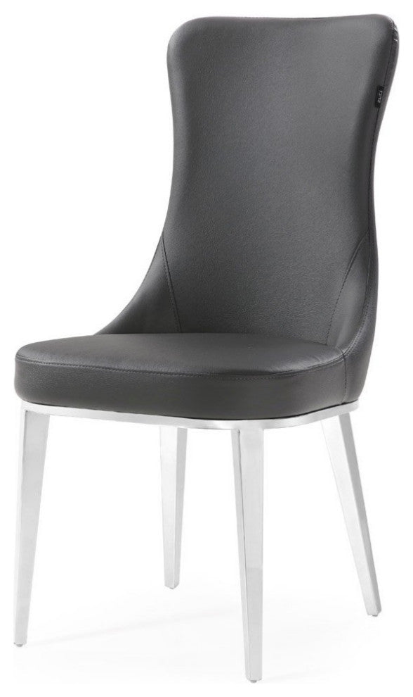 Modern Norma Dining Chair - Dark Grey with Polished Stainless Steel Base