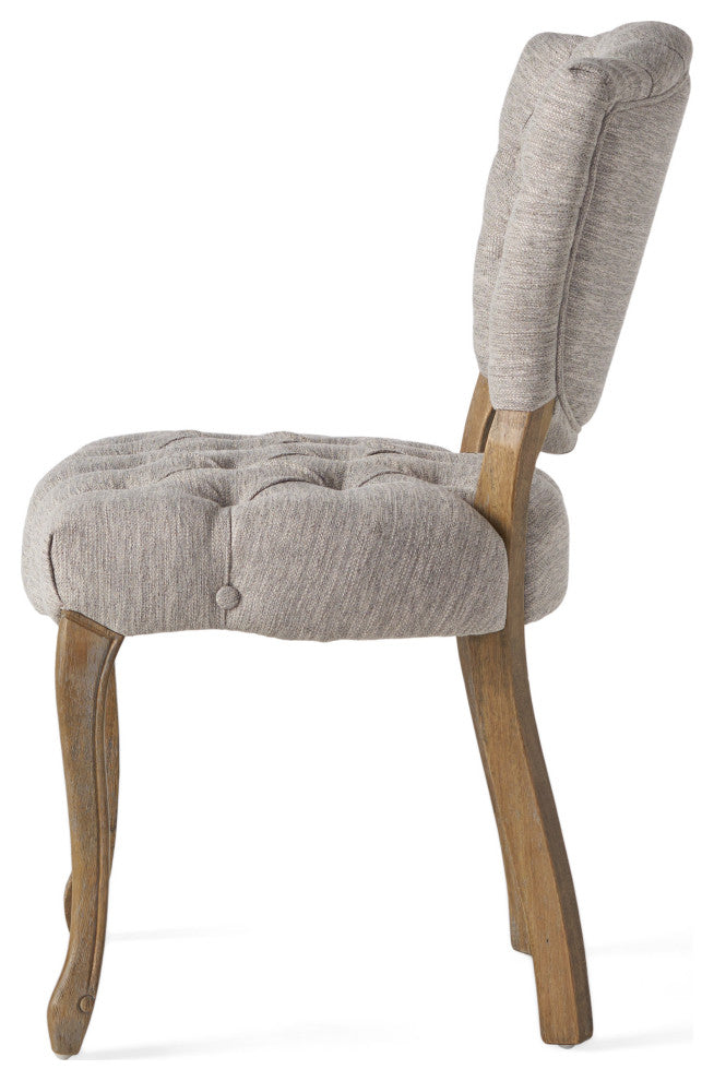 Case Tufted Dining Chair With Cabriole Legs, Set of 2, Light Gray, Brown Wash Finish