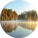 Lake Autumn Foliage Fog Panorama, Modern Seascape Round Wall Art, 11"