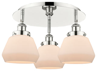 Fulton-3 Light 18" Flush Mount-Polished Nickel, Matte White Glass Shade