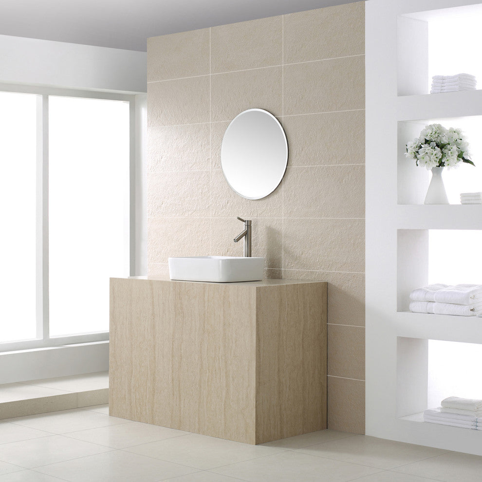Elavo Ceramic Rectangle Vessel White Sink, PU Drain Satin Nickel