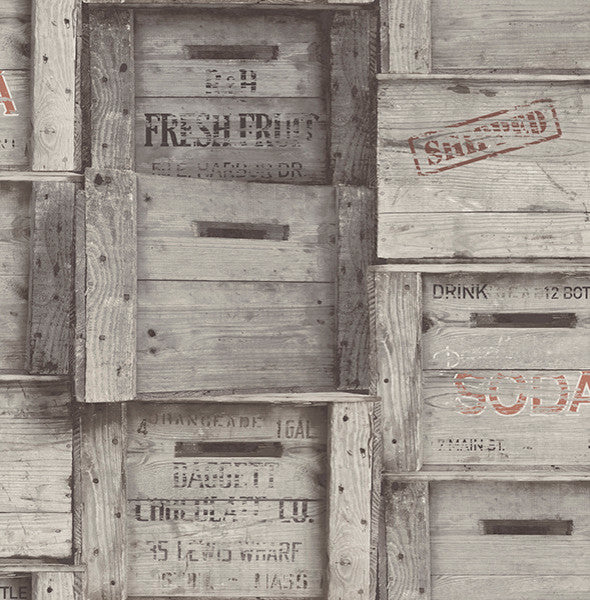 Wooden Crate Wallpaper, Gray, Bolt