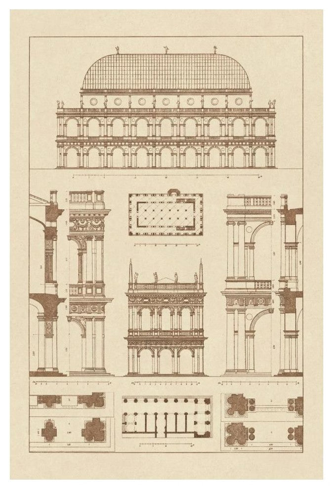 "Basilica at Vicenza and Library of St. Marks at Venice" Paper Art, 34"x50"