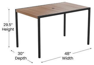 3 Pc Patio Table Set -30" x 48" Square Teak Patio Table w/Umbrella & Base, Tan