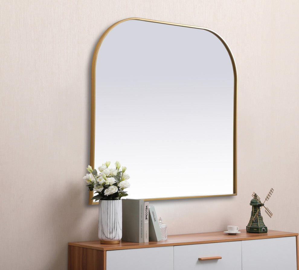 Elegant Decor Metal Frame Arch Mirror 42X38" in Brass