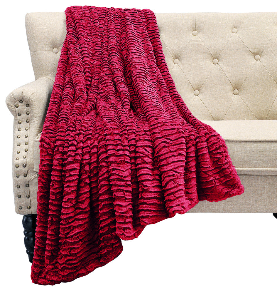 Air Brushed Colleen Oversized Faux Fur Throw Blanket, Burgundy, 60x70
