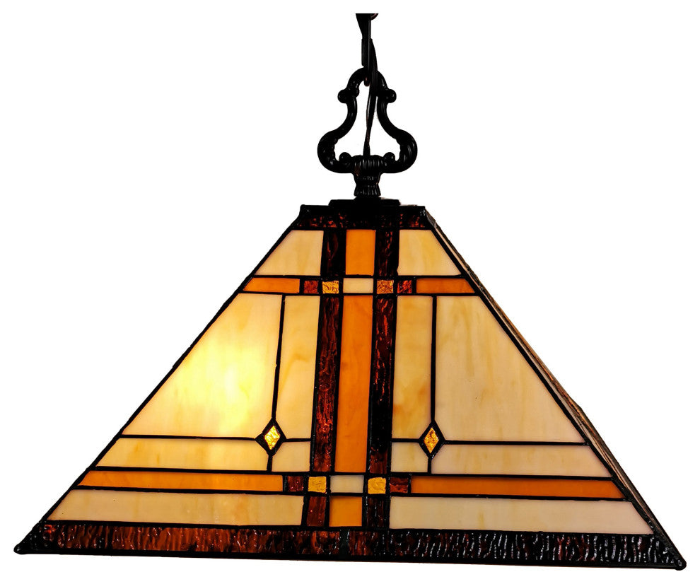 Tiffany Style 2 Light Mission Pendant Lamp 14" Wide