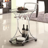 Kitchen Wine Serving Cart With 2 Glass Storage Shelves, Black/Chrome