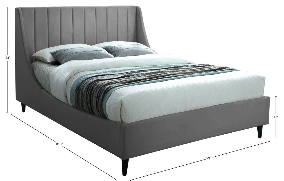 Eva Velvet Upholstered Bed, Gray, Full