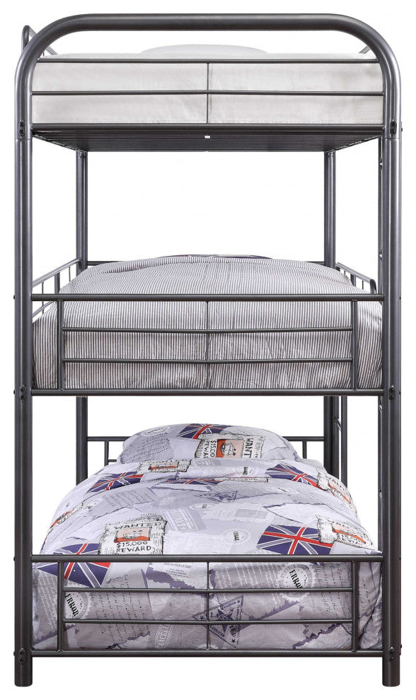 HomeRoots 42" X 79" X 74" Gunmetal Metal Triple Bunk Bed Twin