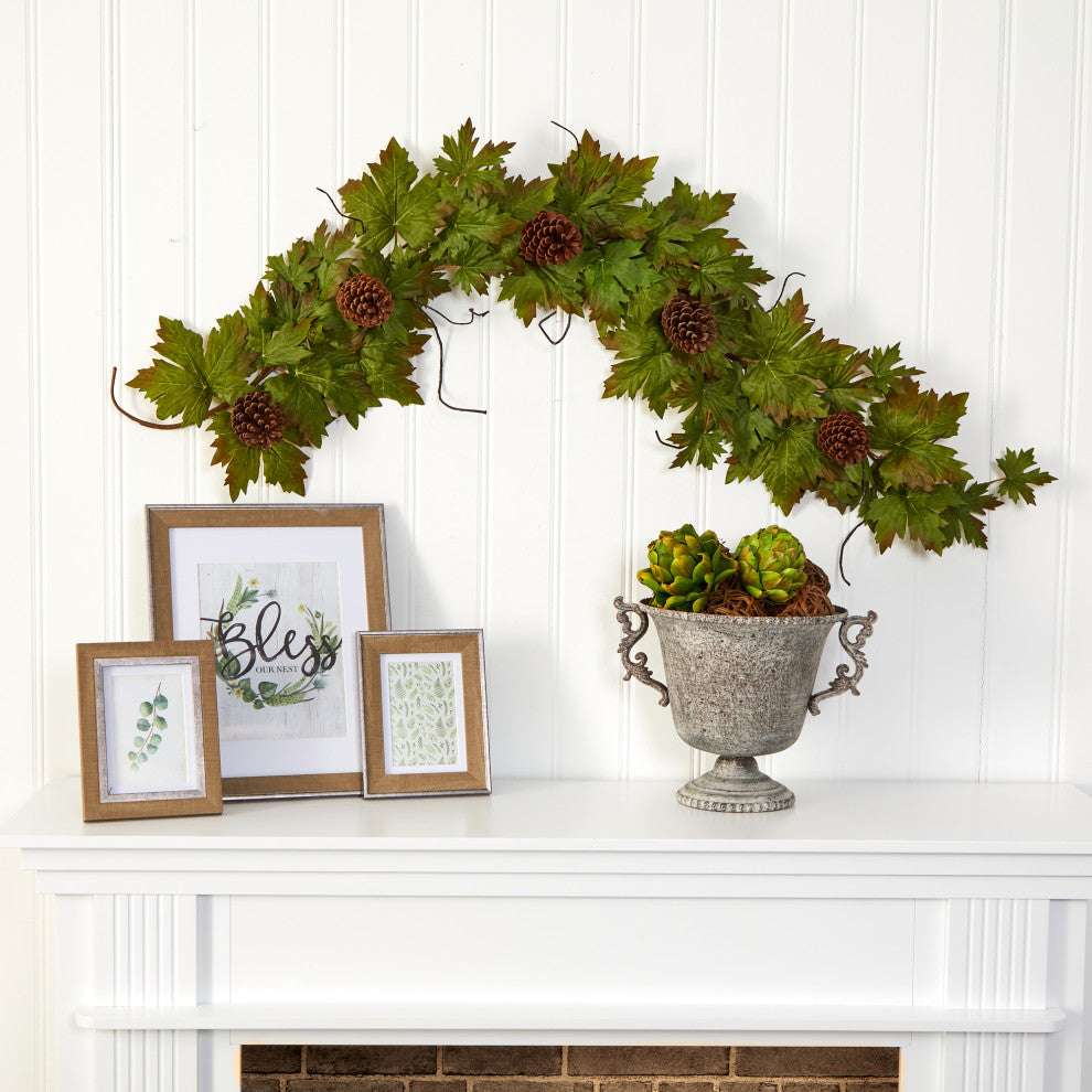 Nearly Natural 5' Fall Maple Leaf with Pine Cones Artificial Garland