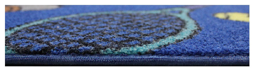 6' Round Custom Area Rug Multi Sports, Nylon Stainmaster Carpet, Blue