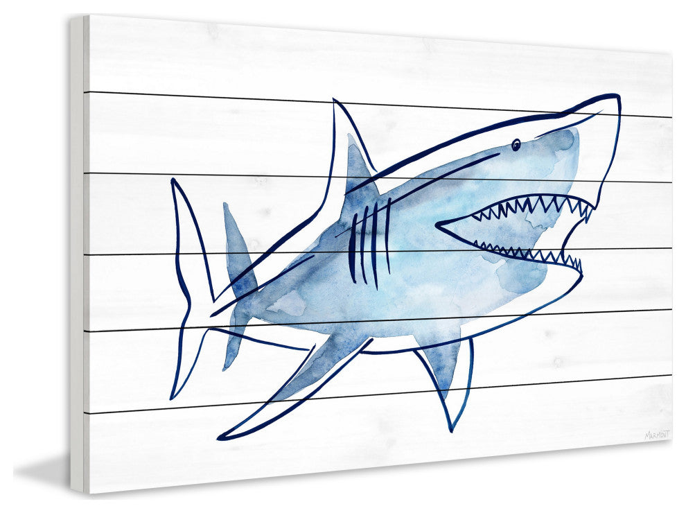 "Shark Outline" Painting Print on White Wood, 36x24
