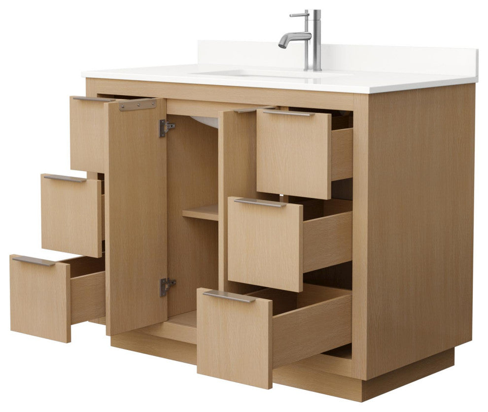 Maroni 42" Light Straw Single Vanity, White Quartz Top, 1-Hole, Nickel Trim