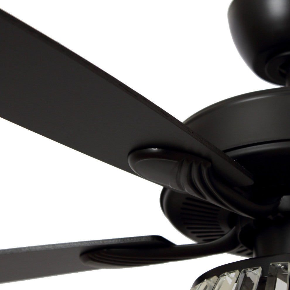 Modern Crystal Ceiling Fan With Lights and Remote Control, 5 Blades, Matte Black