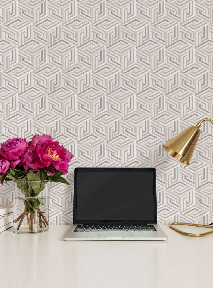 OP Art Line 3D Cubes Peel and Stick Vinyl Wallpaper, 24"w X 108"h