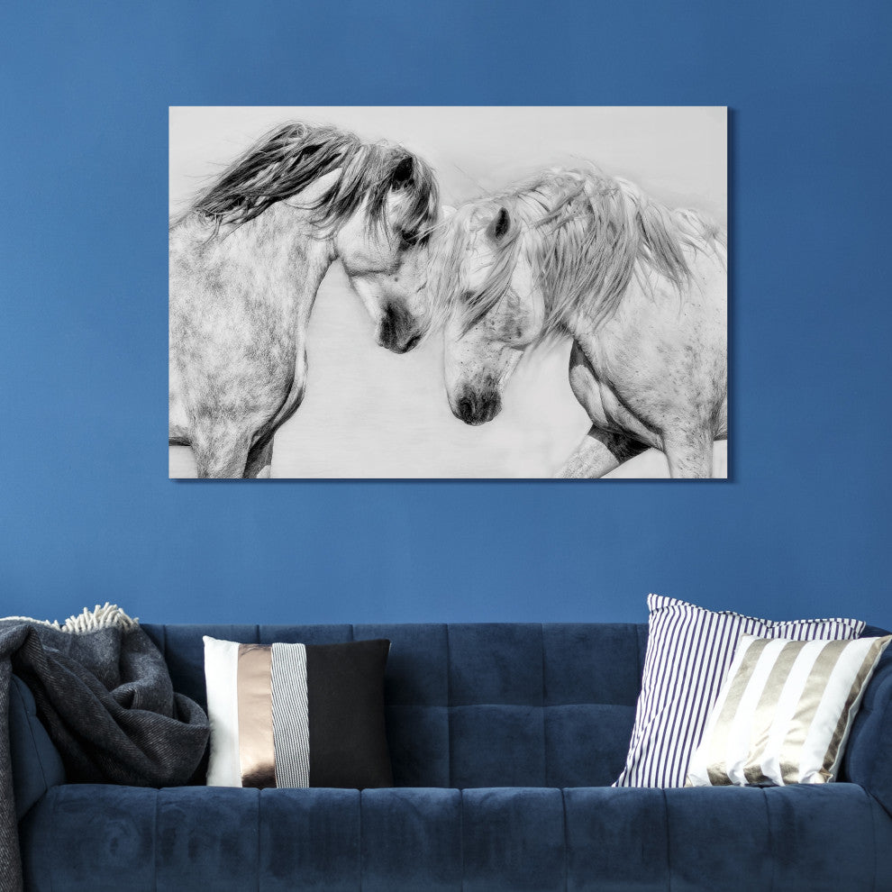 "Caballo Blanco Equine" Frameless Floating Tempered Glass Panel Graphic Wall Art