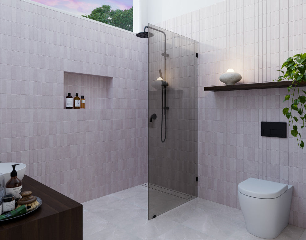 Ursa 30"x78" Frameless Single Glass Shower Panel, Gray Tint, Matte Black