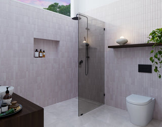 Ursa 30"x78" Frameless Single Glass Shower Panel, Gray Tint, Matte Black