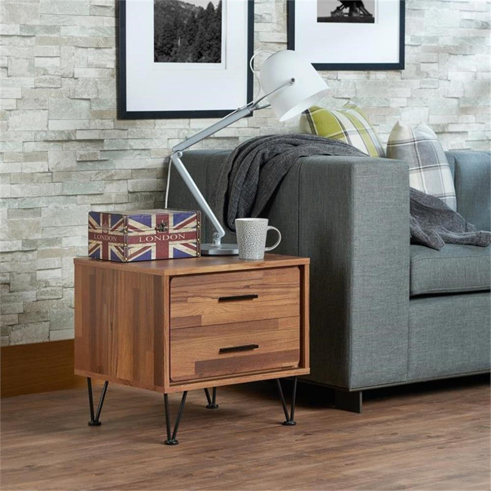 ACME Deoss Wooden Rectangular 2-Drawer Nightstand with "V" Shaped Legs in Walnut