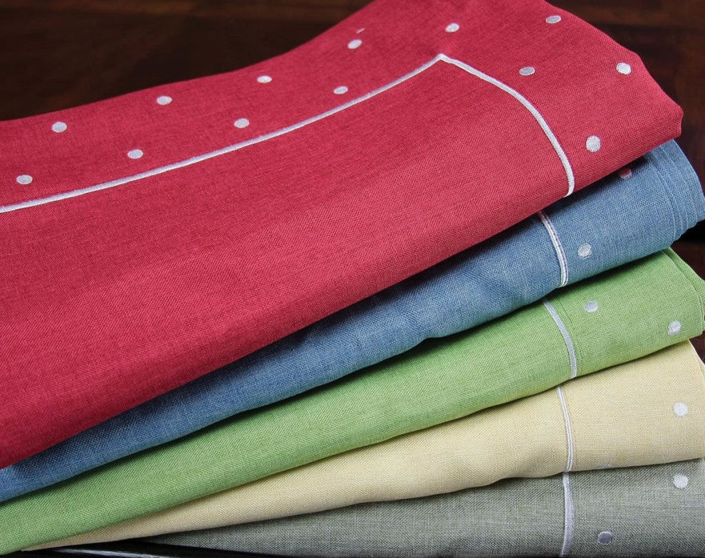 Polka Dot Embroidered Easy Care Tablecloth 60"x84", Chambray