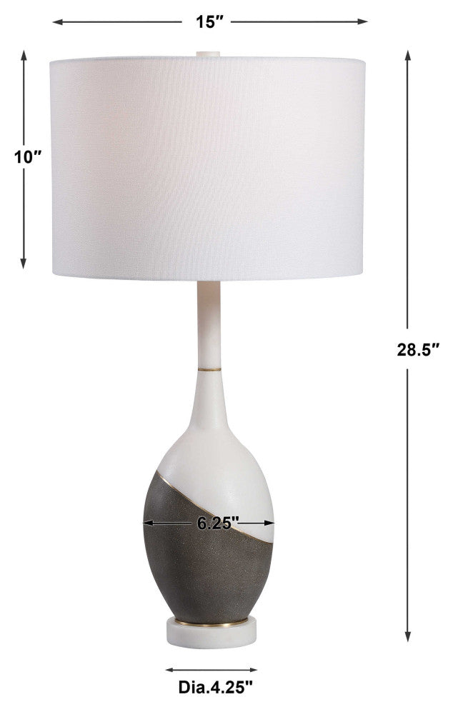 Luxe Gray White Gold Geometric Table Lamp Round Ovoid Shape Faux Marble Concrete