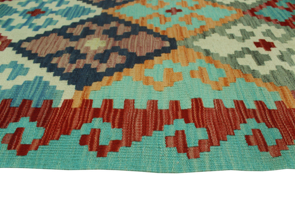 Sangat Kilim BurCin Light Green/Navy Runner, 2'9x9'7