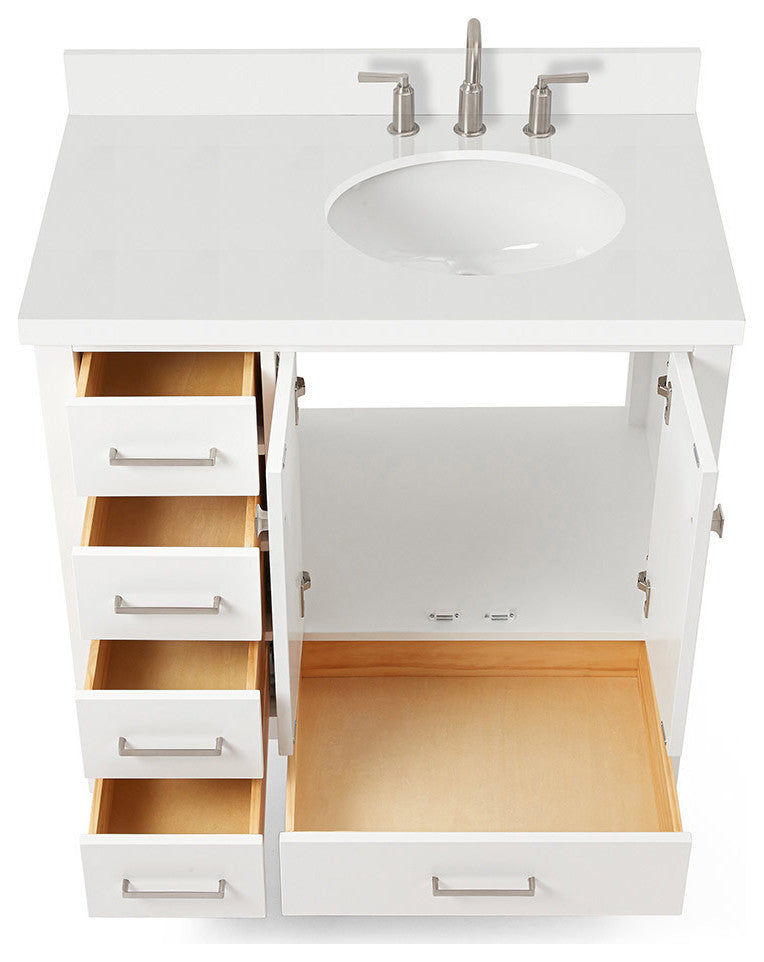 ARIEL Cambridge 37" Right Offset Oval Sink Bathroom Vanity White With Quartz Top