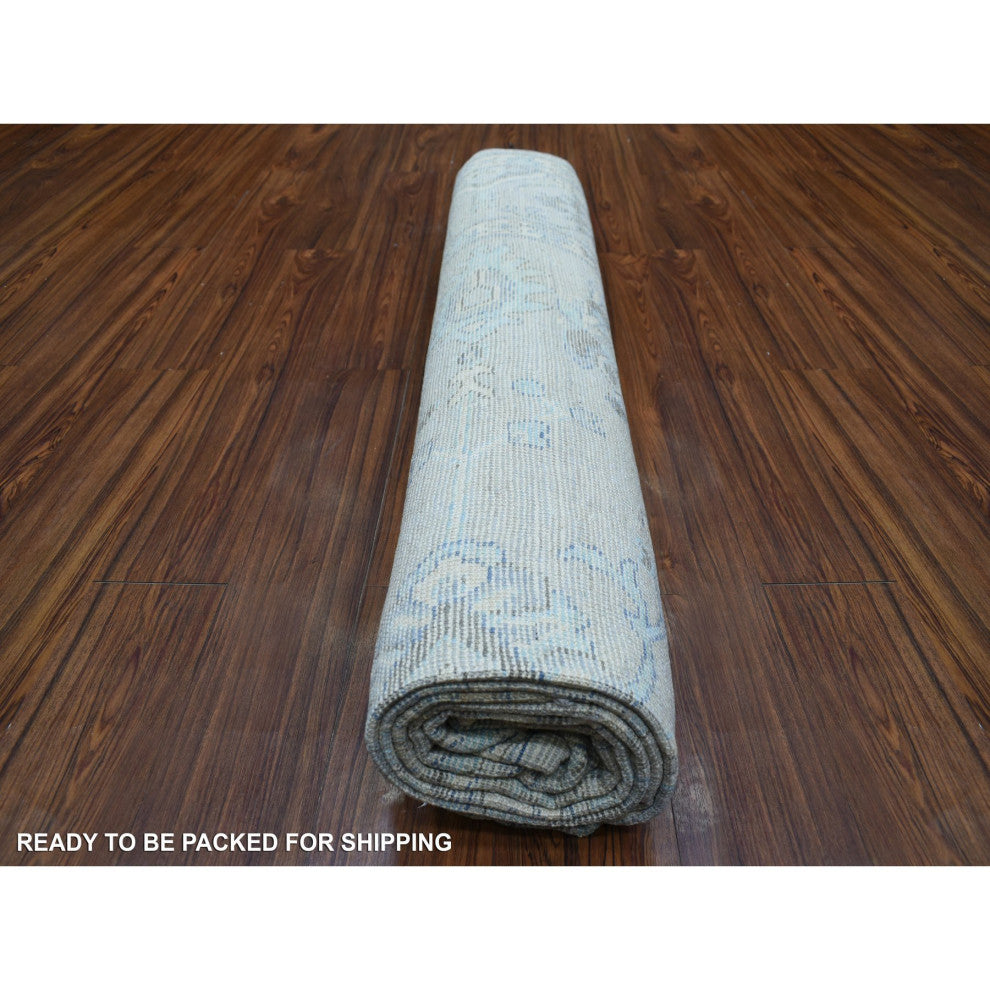Silver Gray Angora Oushak All Over Motifs Afghan Hand Knotted Wool Rug8'1"x10'4"