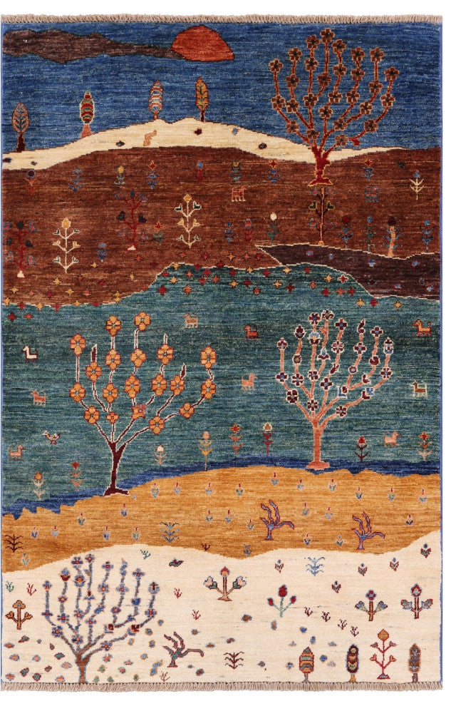 Handmade Tribal Persian Gabbeh Wool Rug 3' 3" X 4' 11" - Q12624