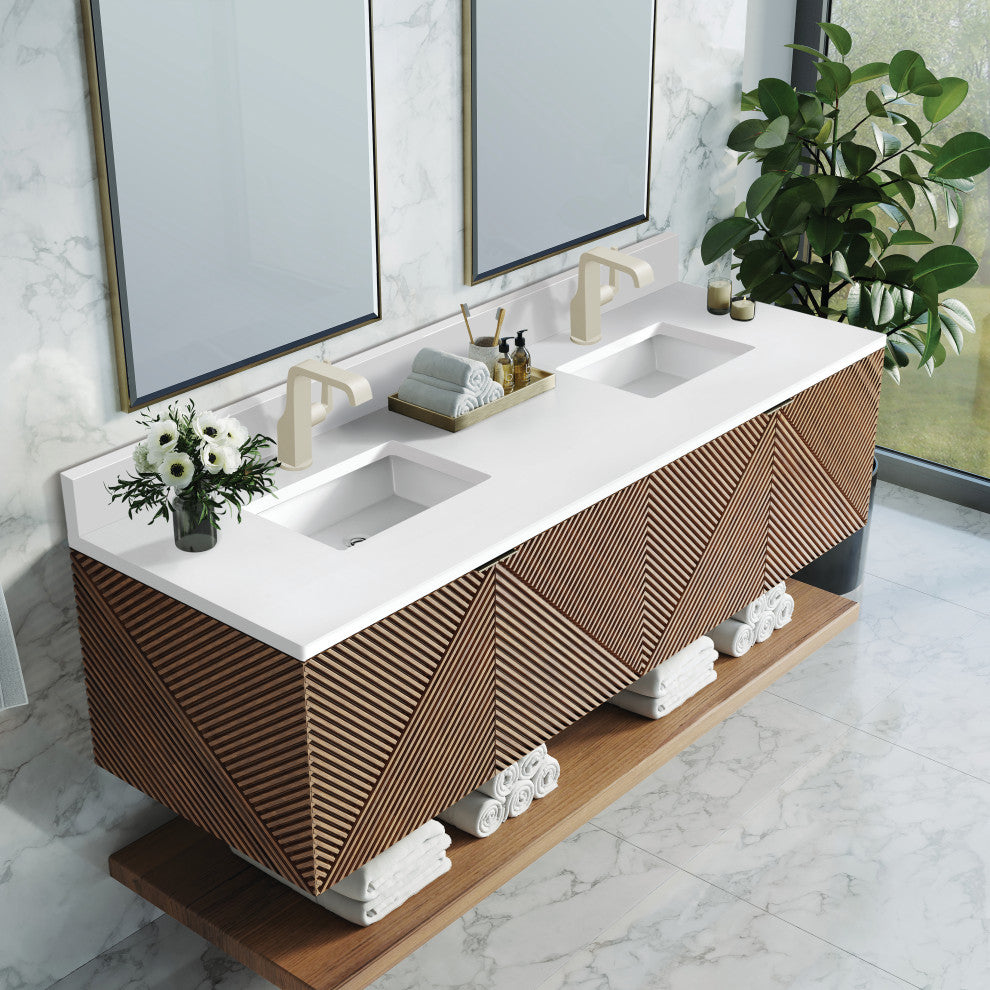 James Martin Marcello Bath Vanity, Chestnut, 72", White Zeus, Single-Hole