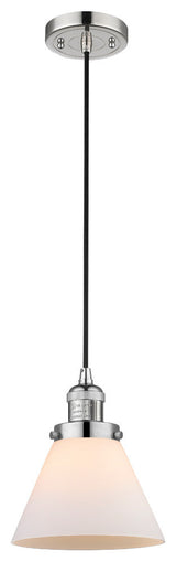 Large Cone LED Pendant, Polished Nickel, Glass: Matte White Cased