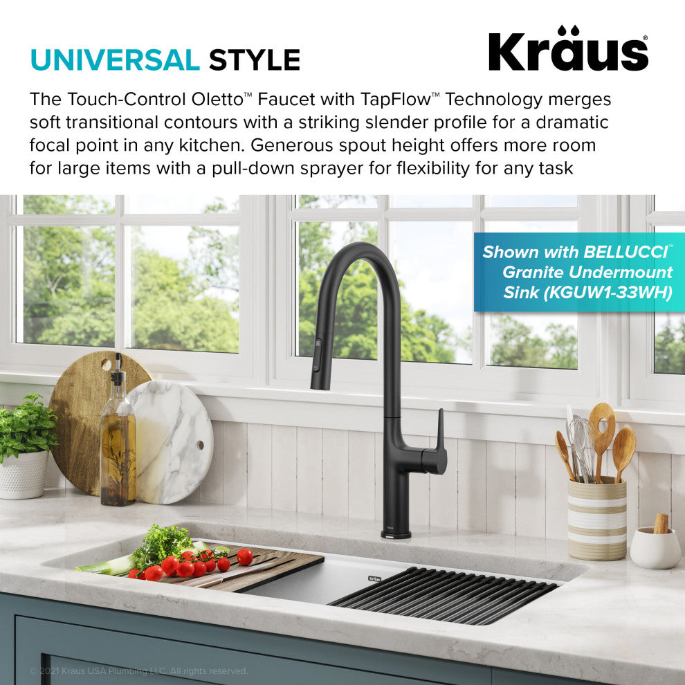 Oletto Pull-Down 1-Hole Kitchen Faucet, Matte Black, Model Ktf-3101mb